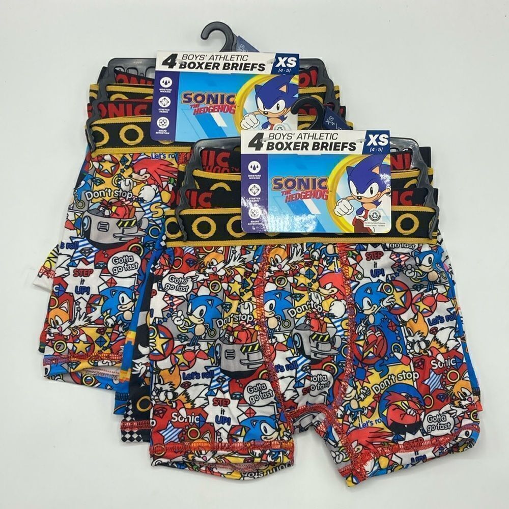Boys Sonic The Hedgehog All Over Print Boxer Briefs Underwear 2, 4-Packs Size XS